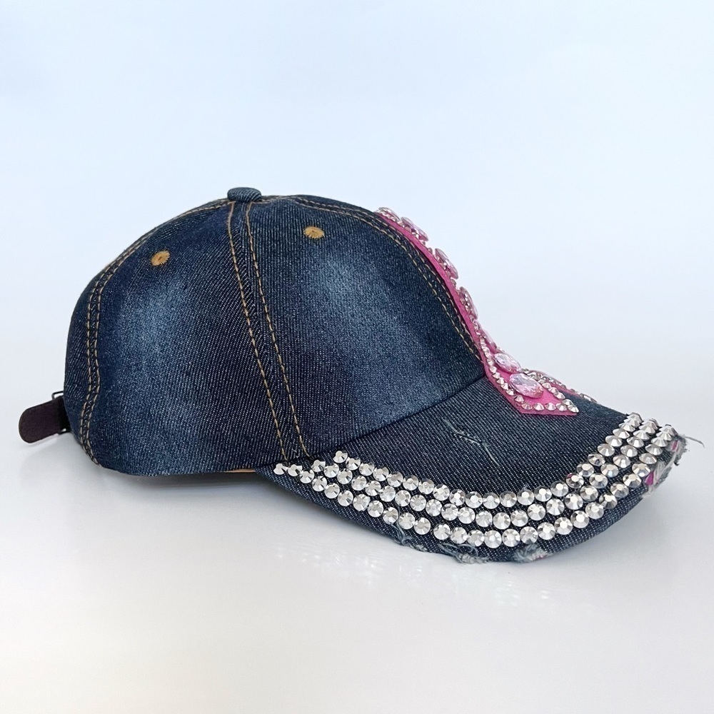 BREAST Cancer Awareness Bling Rhinestone Pink Ribbon Baseball Cap - Picture 5 of 9